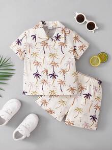 SHEIN مجموعة قميص كم قصير مطبوع ذو ياقة وشورت ذو خصر مطاطي للأطفال الصغار، مناسب للصيف والتنقل والمدرسة والأنشطة اليومية والعطلات، مقاس 6 أشهر - 3 سنوات، ملابس أطفال، ملابس رضع، ملابس أطفال صغار، تي شيرت أطفال صغار، شورت أطفال صغار - متعدد الألوان - مشاهدة 8