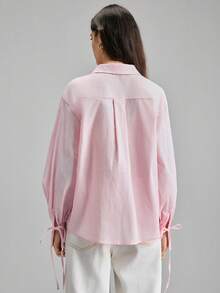 Ontre 2026春夏新款女士梭织衬衫，褶裥设计，长袖，立领，纽扣，粉色，宽松版型，抽绳，时尚百搭，适合情人节、婚礼季、度假派对、独立日、都市时尚、简约通勤装等场合。 - 粉色 - 查看 3