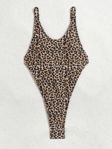 Swim SXY 2025新款豹纹性感沙滩比基尼，夏季连体丁字泳衣 - 棕色 - 查看 3