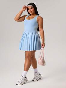 Rhythm Era 大码休闲百搭无袖修身显瘦可拆卸胸带口袋褶皱露背运动连衣裙