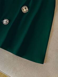 EMERY ROSE Women's Fashion Diamond Decor Short Sleeve Top & Mini Skirt 2 Pieces Set - Dark Green - View 3