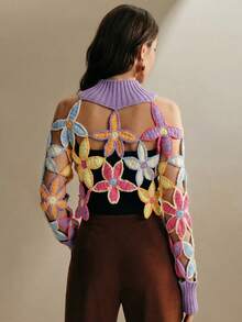 Anewsta Women's Fashionable Hollow Hand Hooked Petal Top - Bold Plum - View 3