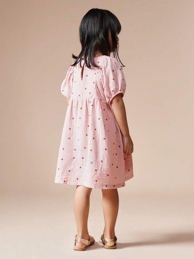 Hearts Print Short Sleeve A-Line Dress