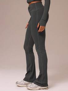 Musera Sport Scrunched Waistband Flared Active Leggings Sport Workout Gym Pilates Fitness Daily Casual - Black - View 3