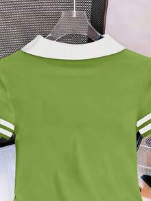 Resyla 女士休闲短袖T恤，骑士印花，撞色领 - 綠色 - 查看 5