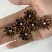 30Pcs/Set Solid Color Garment Decoration Excipient, Cute Fabric Rhinestone Decor Flower Design DIY Jewelry Accessory For Sewing - coffee color - View 11