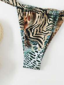 Elavelle 女士性感豹纹斑马纹比基尼泳衣套装，夏季海滩 - 彩色 - 查看 6