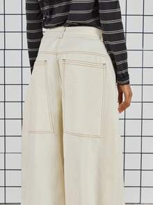 COUREZ Extreme Skate Jeans With Back Square Pockets / Y2K Winter Outfits For Women Street Streetwear Casual Going Out Outfits 2 Piece Sets Stylish Baggy Jean Birthday Outfit - Apricot - View 7