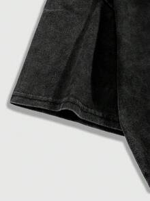 ROMWE Grunge Punk Áo thun cỡ lớn in hình ngôi sao, mặt trăng và bướm bí ẩn, đã qua xử lý giặt. - màu đen - Xem 3