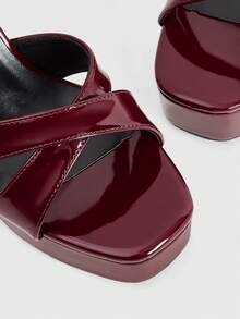CUCCOO LuxiPop Women's Black Platform High-Heeled Sandals, Party-Style High-Heeled Sandals, Sexy Nightclub High-Heeled Sandals, Square Toe Water Table Sandals, Ankle Straps, Simple Open-Toe Design, Very Suitable For Christmas Parties, Valentine's Day Gifts, The Perfect Choice For Fashionistas - Burgundy - View 6