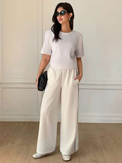 Veilorie Women's Casual Black Sprouting Stripe Pants