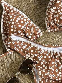 Swim Mod 2件套女童碎花贝壳刺绣吊带露脐上衣和V领比基尼泳裤 - 彩色 - 查看 4