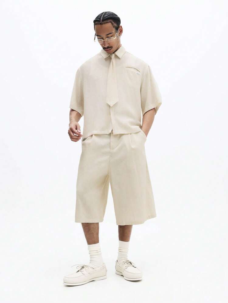Chemise en lin à coupe carrée avec cravate amovible