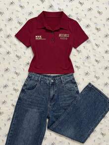Tween Girls' Minimalist Print Short Sleeve T-Shirt - Burgundy - View 8