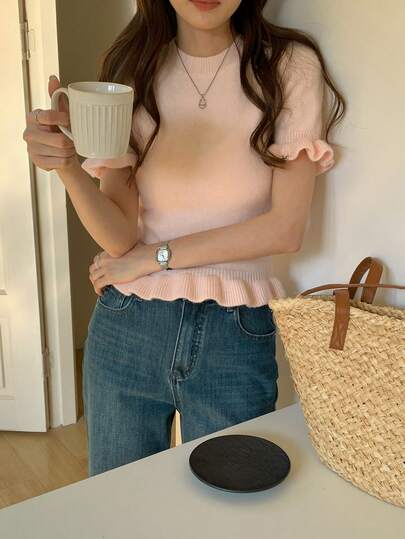 DAZY Casual Round Neck Pink Sweater For Women, Designed For Spring, Summer, Valentine's Day