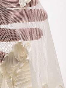 Livesso Women's Sheer Sexy Elegant Short Sleeve Top - Beige - View 7