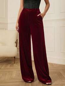 Lilora Pantalones anchos de color borgoña elegantes para mujer, adecuados para ir al trabajo, estilo "old money", estilo de los años 2000, estilos chinos, Día de San Valentín - Burdeos - Ver 6