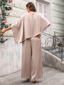 Miaspire Bộ đồ 2 món cỡ lớn, thanh lịch, màu trơn, kiểu dáng bất đối xứng, thích hợp đi làm. - Màu be - Xem 8