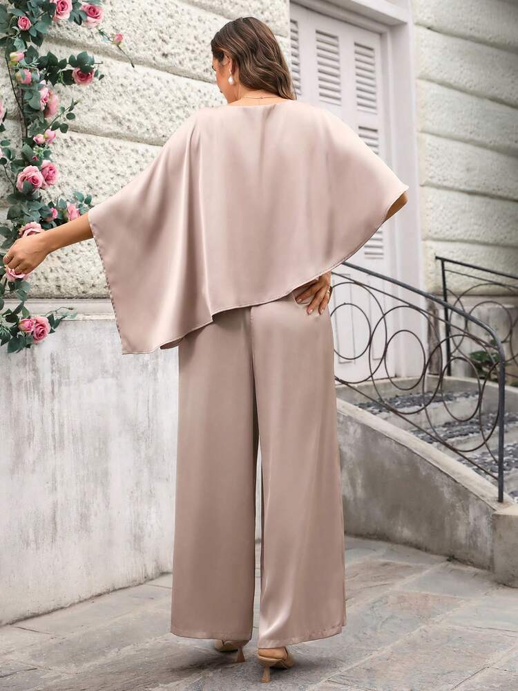 Plus Size Elegant Commuter Solid Color Asymmetric Shirt & Pants 2 Pieces Set For Summer/ Vacation Wide Leg Pants Set Two Piece Set Women Elegant Women Matching Sets Summer Outfits