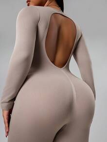 Rhythm Era Plus Size Women Seamless Backless V-Back Sports Jumpsuit - Khaki - View 6