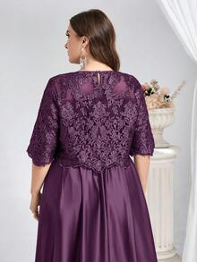 Reflora Plus Size Women Crew Neck Short Sleeve Jacquard Elegant Dress - Purple - View 13