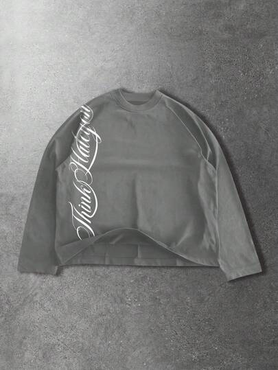 ROMWE MEN Casual 男士休闲字母图案圆领长袖T恤，夏季