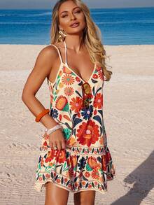 Swim Vcay Women's Casual Printed Sleeveless Beach Cover-Up Dress, Spring/Summer