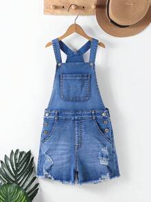 Elladie kids Spodenki jeansowe z szelkami dla nastolatek, styl vintage streetwear, casualowy, minimalistyczny, polecany. Znoszony denim w kolorze jasnoniebieskim, regulowane ramiączka, dopasowany krój, elastyczny materiał dla wygody. Przetarcia na dole i przetarcia, buntowniczy, a zarazem swobodny wygląd. Idealne do codziennych dojazdów do pracy, spotkań ze znajomymi lub na uczelnię, wyróżniające noszącą. - Ciemny jeans - Zobacz 1