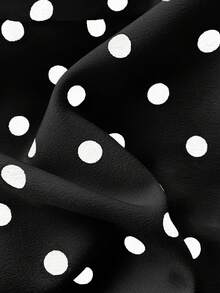 Elamini 可爱波点蝴蝶结胸前设计腰部荷叶边吊带背心（女款） - 黑色 - 查看 5