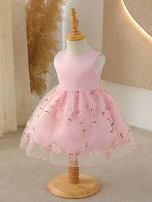 SHEIN Glamorique Kids Baby Girl Flower Bridesmaid Dress, Wedding, Flower Girl ,Elegant,Birthday Party, - Pink - View 7