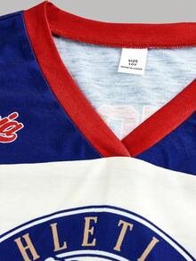 Tween Girls' Numeric Print V-Neck Loose T-Shirt And Shorts 2 Pieces Set, Casual Everyday Outfit - Multicolor - View 3