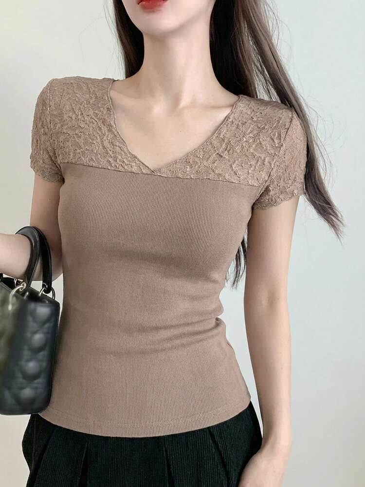 Women's Solid Color Minimalist Short Sleeve T-Shirt, Casual Everyday Wear Summer