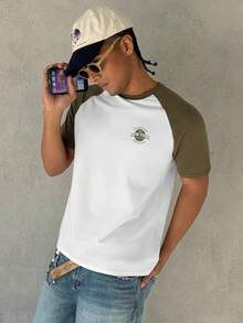 Claim Dot 标准尺寸男士橄榄绿和白色插肩袖T恤男士拼色T恤纽约图案T恤 - 彩色 - 查看 5