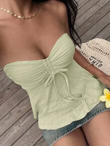 SHEIN EZwear Women's Mint Green Knit Tube Top, Casual & Vacation Wear Light Green Top Light Green Strapless Top Summer Top Strapless Summer Top Sexy Summer Top Strapless Summer Dress Sexy Vacation Dress Sexy Sundress Sage Dress Light Green Dress Sexy Spring Dress - Mint Green - View 3