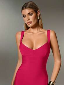 Nuvra Women's Sexy Backless Bodycon Vacation Dress, Curve-Hugging Ribbed Knit Bandage Dress - Hot Pink - View 4