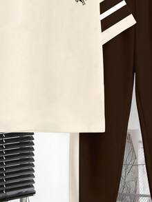 男童新款休闲简约复古学院风马标T恤和裤子套装，经典撞色运动风舒适时尚简约圆领短袖T恤和裤子 - 彩色 - 查看 6