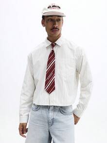 SUMWON 修身长袖条纹衬衫，配可拆卸领带，商务休闲办公装 - 彩色 - 查看 4