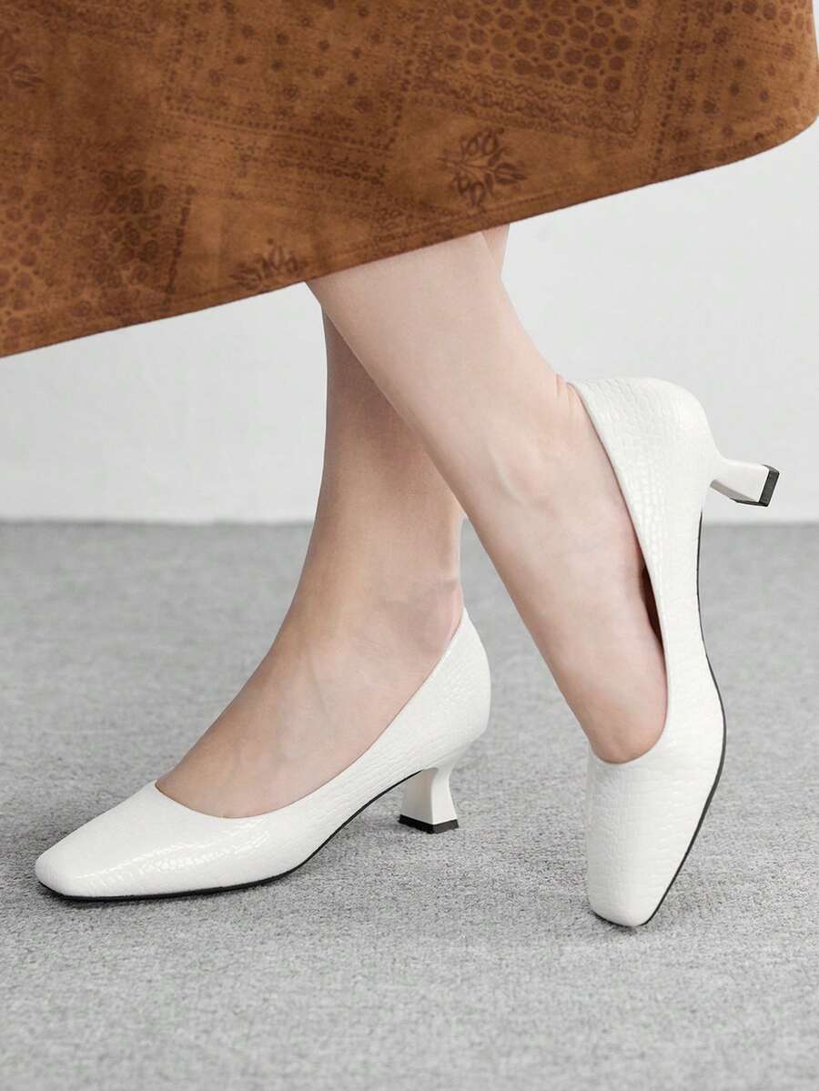CUCCOO BIZCHIC 女士优雅通勤简约方头高跟鞋 - 白色 - 查看 1