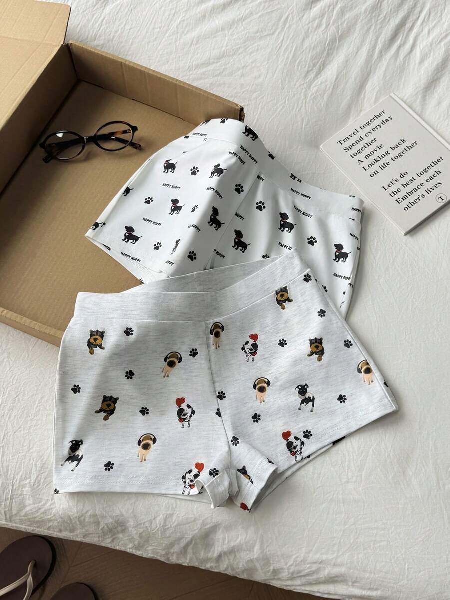 GlowEve Petite 2件套 娇小女款休闲可爱狗狗印花高腰修身超短裤，适合日常、居家、外出和购物等多种场合。 - 彩色 - 查看 1