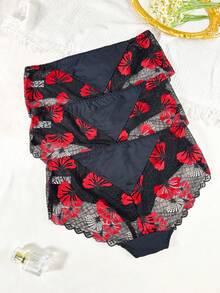 3pcs/Pack Plus Size Women Floral Lace Patchwork Panties - Multicolor - View 2