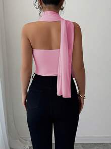 Elenzga 优雅网纱围巾褶皱吊带背心女款 - 粉色 - 查看 2
