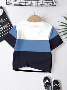 Set de 3 camisetas de manga corta con bloques de color, estampado de logotipo pequeño y diseño clásico y fresco, adecuadas para primavera/verano, para niños pequeños - Multicolor - Ver 7