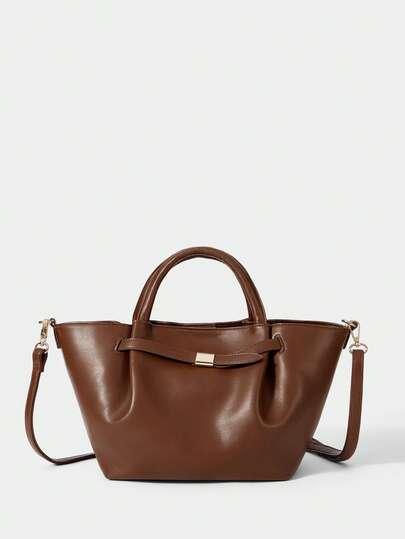 SHECARRY Women's Commuter Pleated Element Large-Capacity Tote Bag With Strap Details, Suitable For Commuting And Shopping