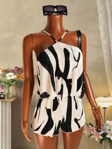 Mistrie Women's Color Block Sleeveless Romper - Apricot - View 6