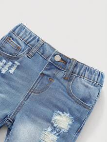 Young BoyBlue Denim Ripped Elastic Skinny Shorts - Light Wash - View 3