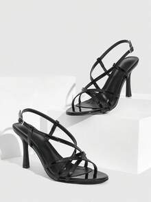 CUCCOO SZL Women's Buckle Design Fashion Daily Wear High Heel Sandals Valentine's Day - Black - View 2