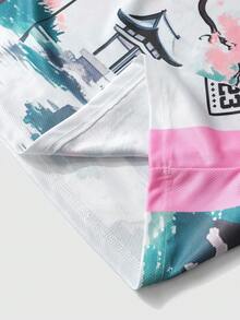 ROMWE MEN Prep Men's Casual Cherry Blossom Print Street Style Tank Top, Spring/Summer - White - View 6