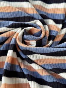 Comfortcana 大码彩色条纹针织休闲长袖圆领修身T恤，春秋季 - 彩色 - 查看 7