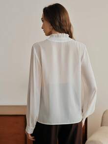 Anewsta Elegant French Style Ruffle V-Neck Design Fashion Women Blouse, Suitable For New Year, Spring, Summer, White, Valentine's Day - White - View 7