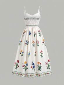 SHEIN Serisse Kids Tween Girl Ditsy Floral Sleeveless Mid-Length Dress - Multicolor - View 3